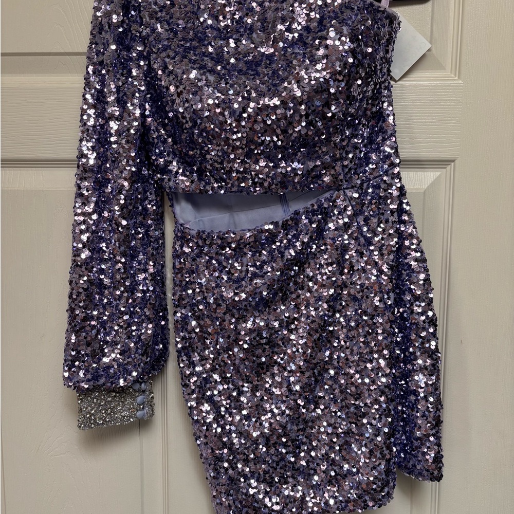 Purple Sequin One Shoulder Dress